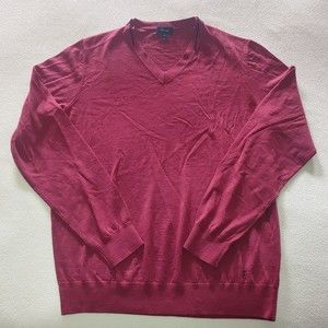 Facconable Men's Merino Wool Dad Sweater Size XXL V-Neck Burgundy Grunge Grandpa